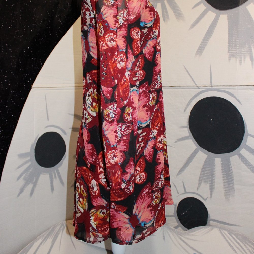 butterfly print shift dress Pearle 88 long sleeve A line bell sleeves back cut - Picture 6 of 8